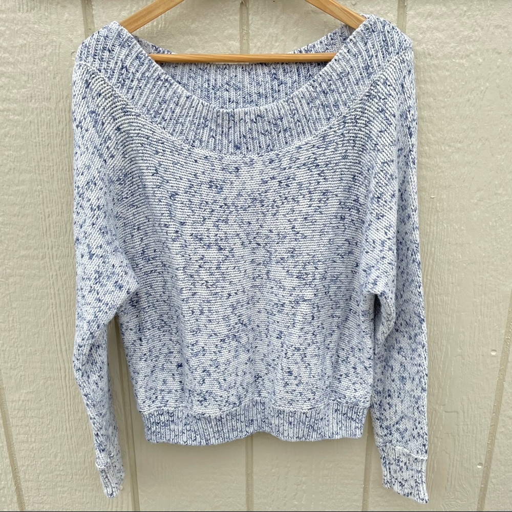 GAP | Blue Marled Chunky Knit Boatneck Pullover Sweater